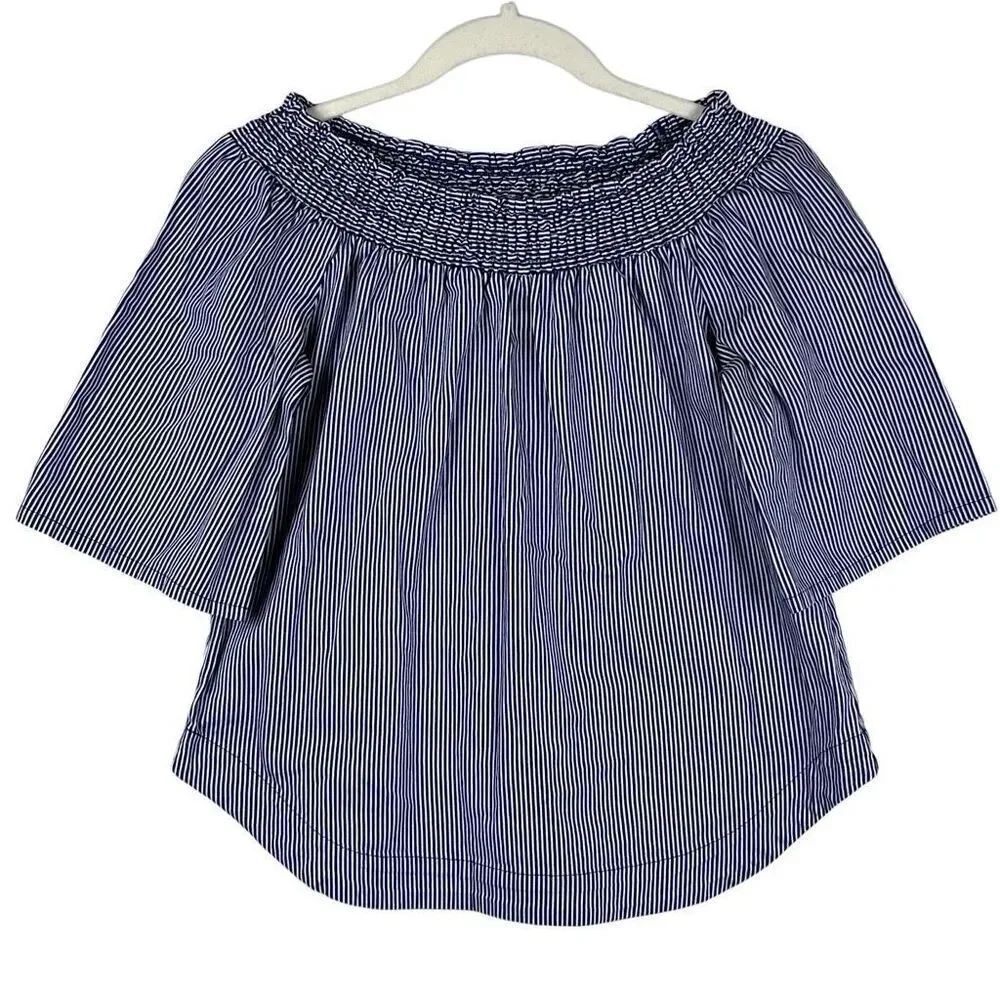 7th Avenue New York & Company Stripe Peasant 3/4 Sleeve Off The Shoulder Blouse